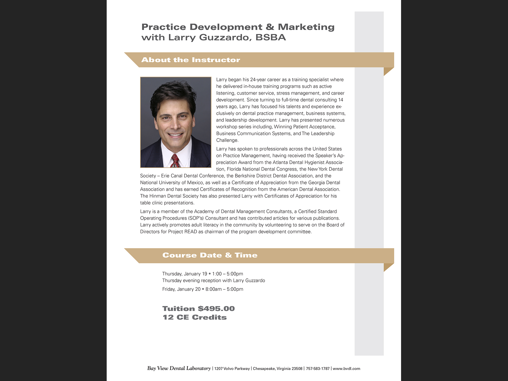 Practice Development & Marketing, Bay View Dental Lab, 2019; statement flyer.