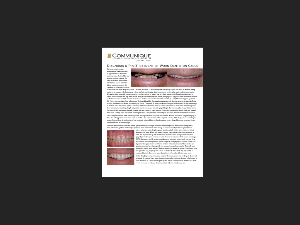 Bay View Dental Lab Communique, 2013. Front cover.