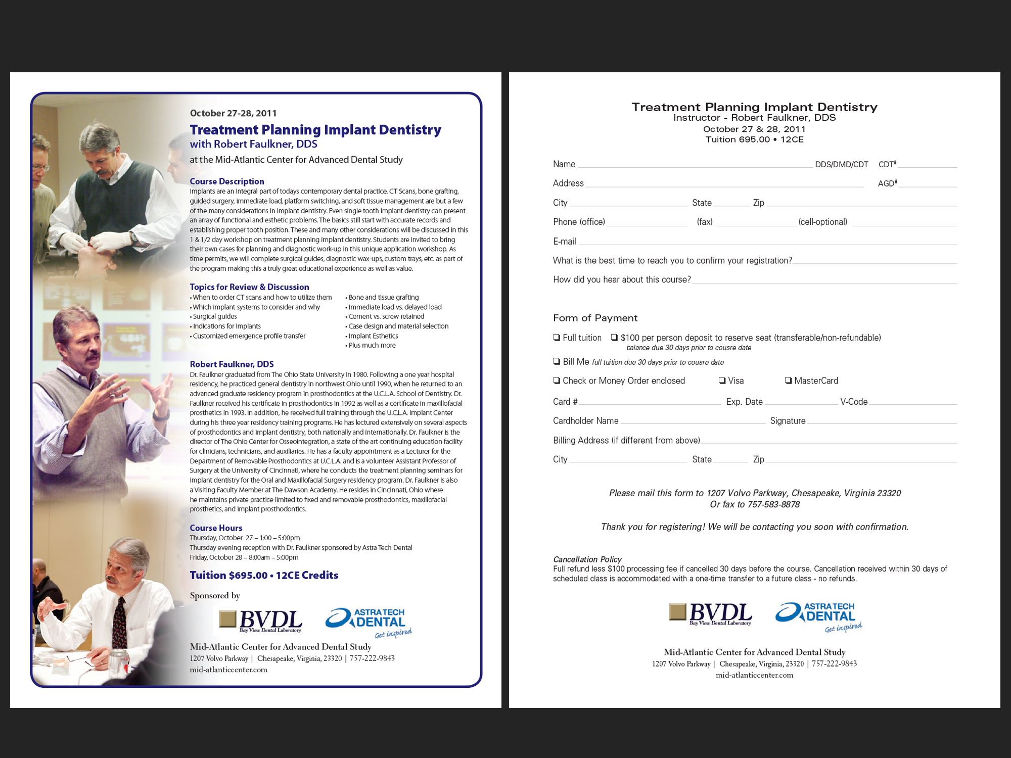 Treatment Planning Implant Dentistry - Mid-Atlantic Center, 2011; statement flyer.