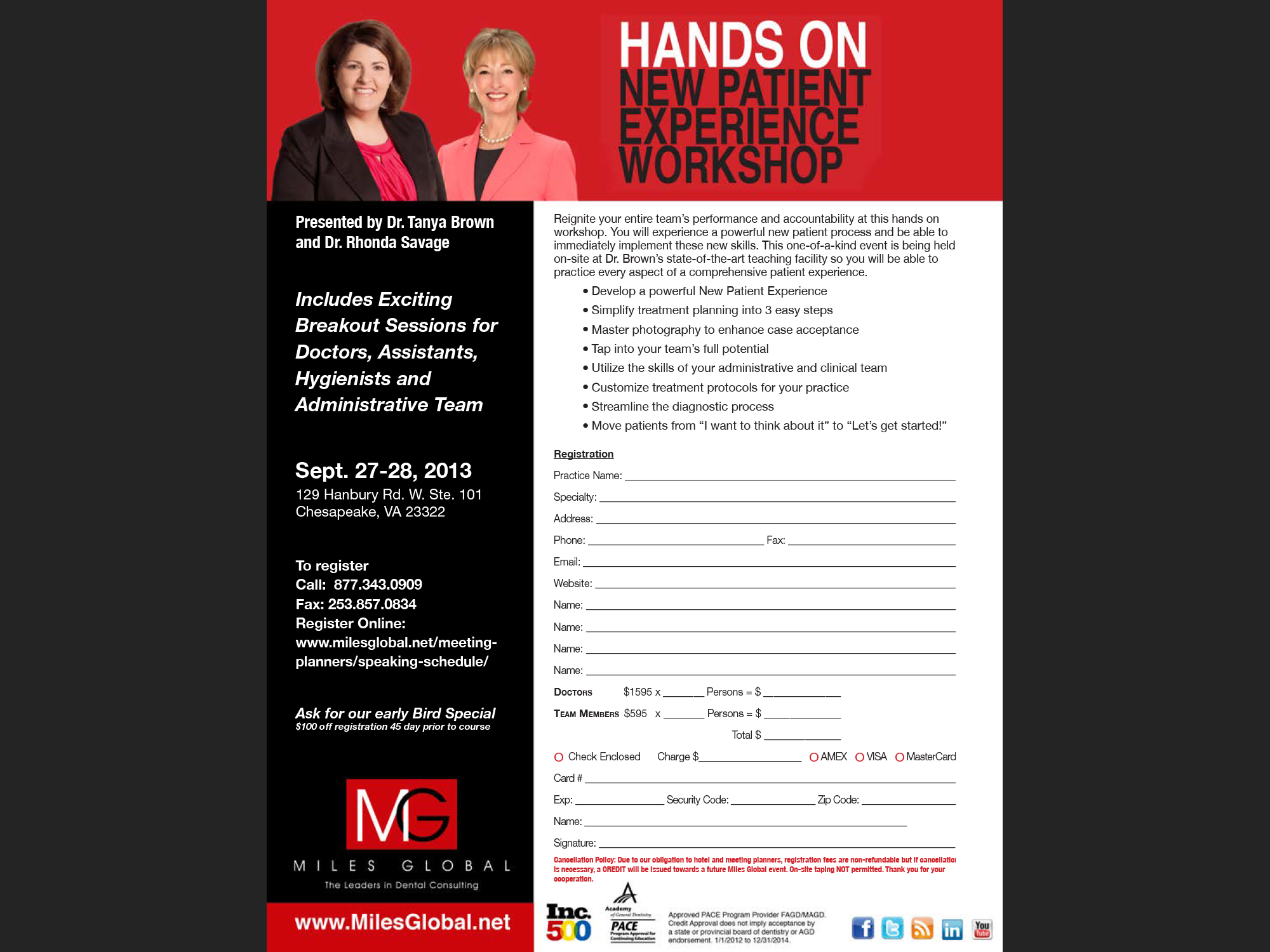 Hands On New Patient Experience Workshop, 2013; flyer.