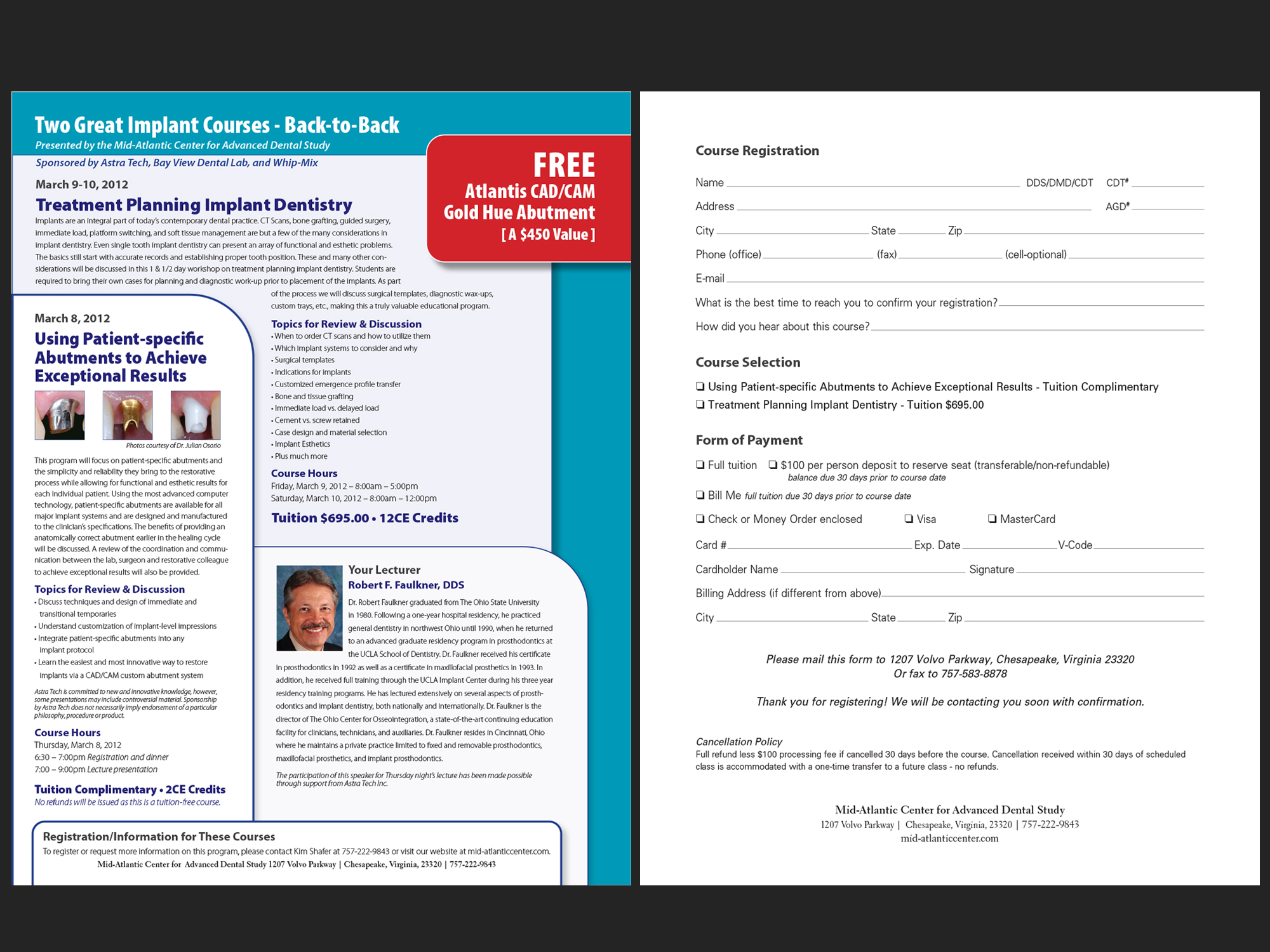Two Great Implant Courses - Mid-Atlantic Center, 2011; mailer.